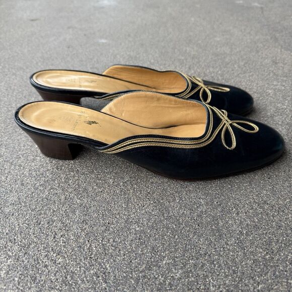 RALPH LAUREN 80’s Navy Blue Leather Military Nautical Mules Loafers 10B ITALY! - Picture 2 of 8